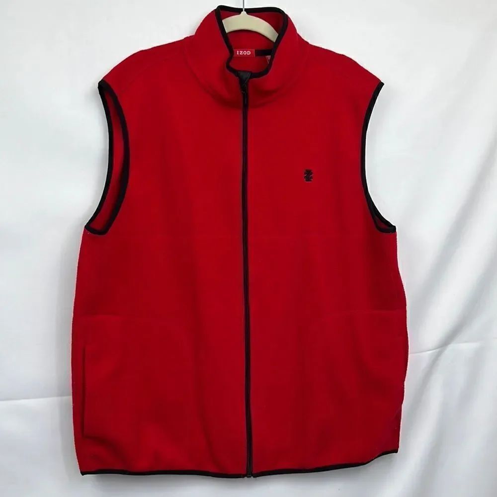 Izod red fleece zipper vest with black accents size XL EUC